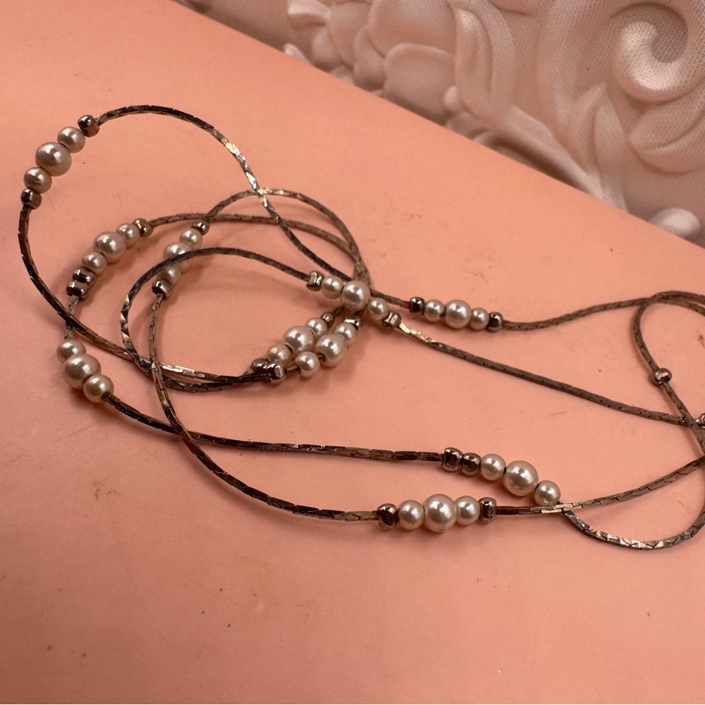 Vintage Korean silver freshwater pearl beaded 26” chain necklace - Picture 4 of 9